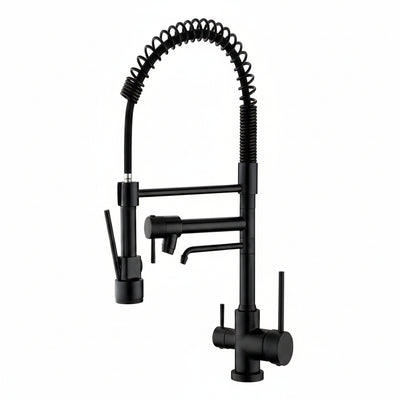 Kitchen Faucet,3 Way Drinking Water Faucet, Modern Kitchen Faucet with Pull down Sprayer, Dual Handles Kitchen Sink Faucets,3 in 1 High Arc Water Filter Purifier Faucets Matte Black
