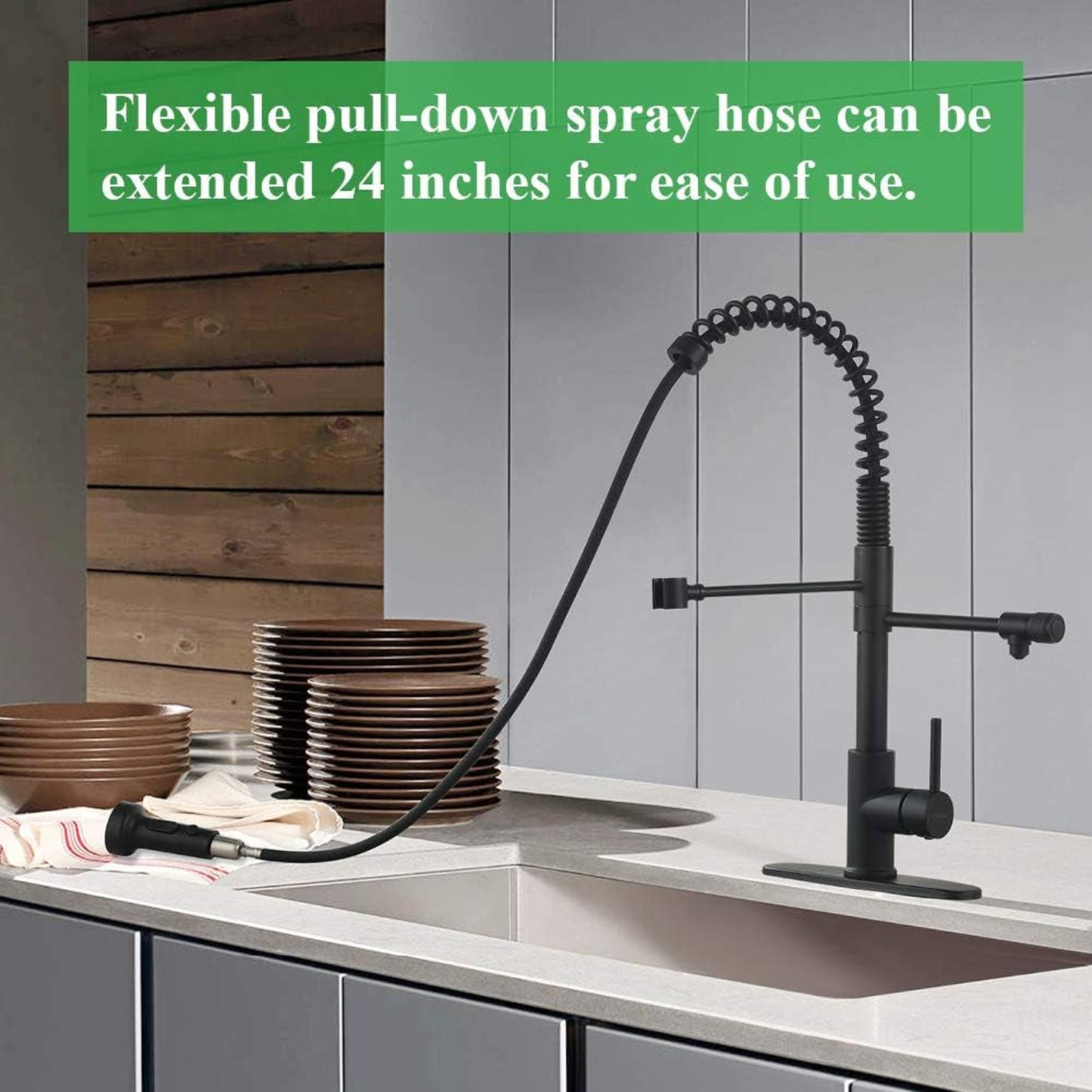Drinking Water Faucet, Pull-Down Kitchen Sink Water Filtration Faucet, Bar Water Filter Faucet, Matte Black, Stainless Steel,  PB1030