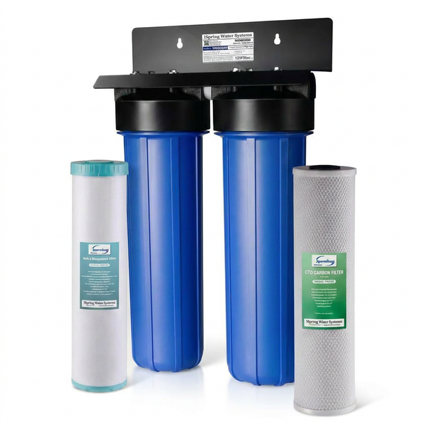 2-Stage Whole House Water Filtration System with 20 X 4.5 In. Carbon Block and Iron and Manganese Reducing Filters — Studio Shot