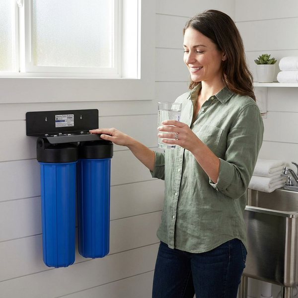 Whole House Water Filtration System Designed for Residential Use, 2-Stage Carbon Block, Iron Reduction, 20x4.5 In
