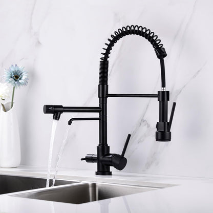 Kitchen Faucet,3 Way Drinking Water Faucet, Modern Kitchen Faucet with Pull down Sprayer, Dual Handles Kitchen Sink Faucets,3 in 1 High Arc Water Filter Purifier Faucets Matte Black