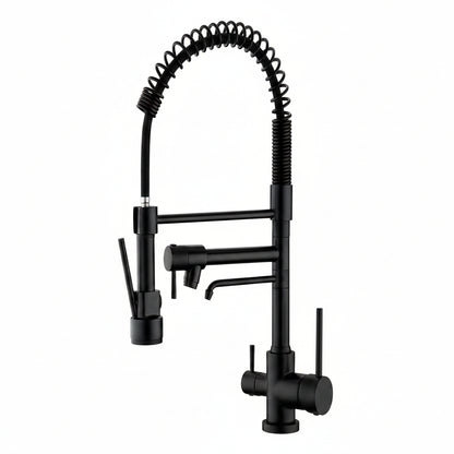 Kitchen Faucet,3 Way Drinking Water Faucet, Modern Kitchen Faucet with Pull down Sprayer, Dual Handles Kitchen Sink Faucets,3 in 1 High Arc Water Filter Purifier Faucets Matte Black