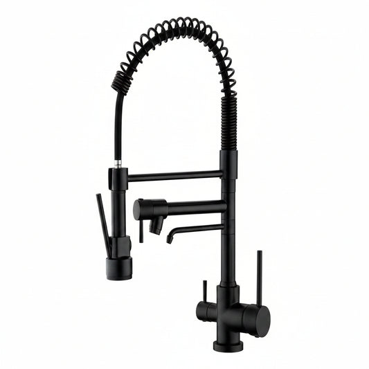 Kitchen Faucet,3 Way Drinking Water Faucet, Modern Kitchen Faucet with Pull down Sprayer, Dual Handles Kitchen Sink Faucets,3 in 1 High Arc Water Filter Purifier Faucets Matte Black