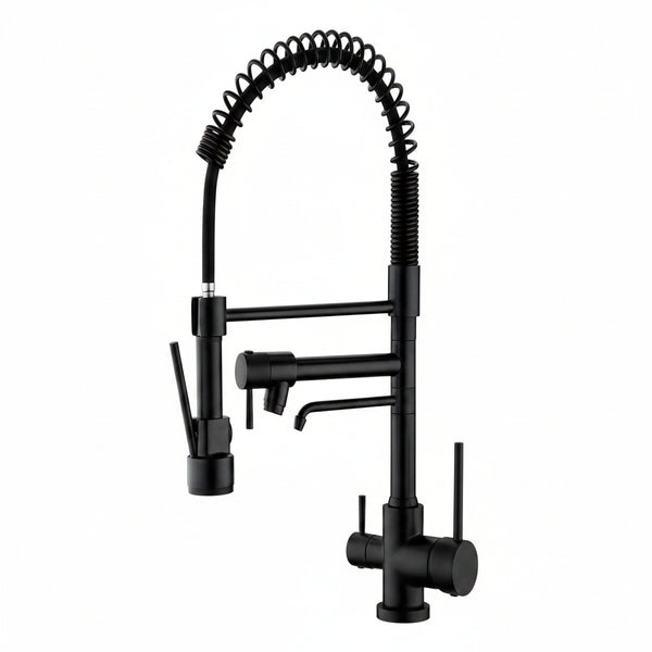 Kitchen Faucet,3 Way Drinking Water Faucet, Modern Kitchen Faucet with Pull down Sprayer, Dual Handles Kitchen Sink Faucets,3 in 1 High Arc Water Filter Purifier Faucets Matte Black