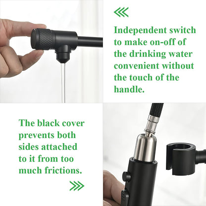 Drinking Water Faucet, Pull-Down Kitchen Sink Water Filtration Faucet, Bar Water Filter Faucet, Matte Black, Stainless Steel,  PB1030