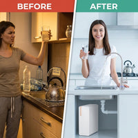 Reverse Osmosis System, 600 GPD Tankless Reverse Osmosis Water Filter, 2:1 Pure to Drain, NSF/FC/SGS Certified, Under-Sink Water Filtration System — Before & After