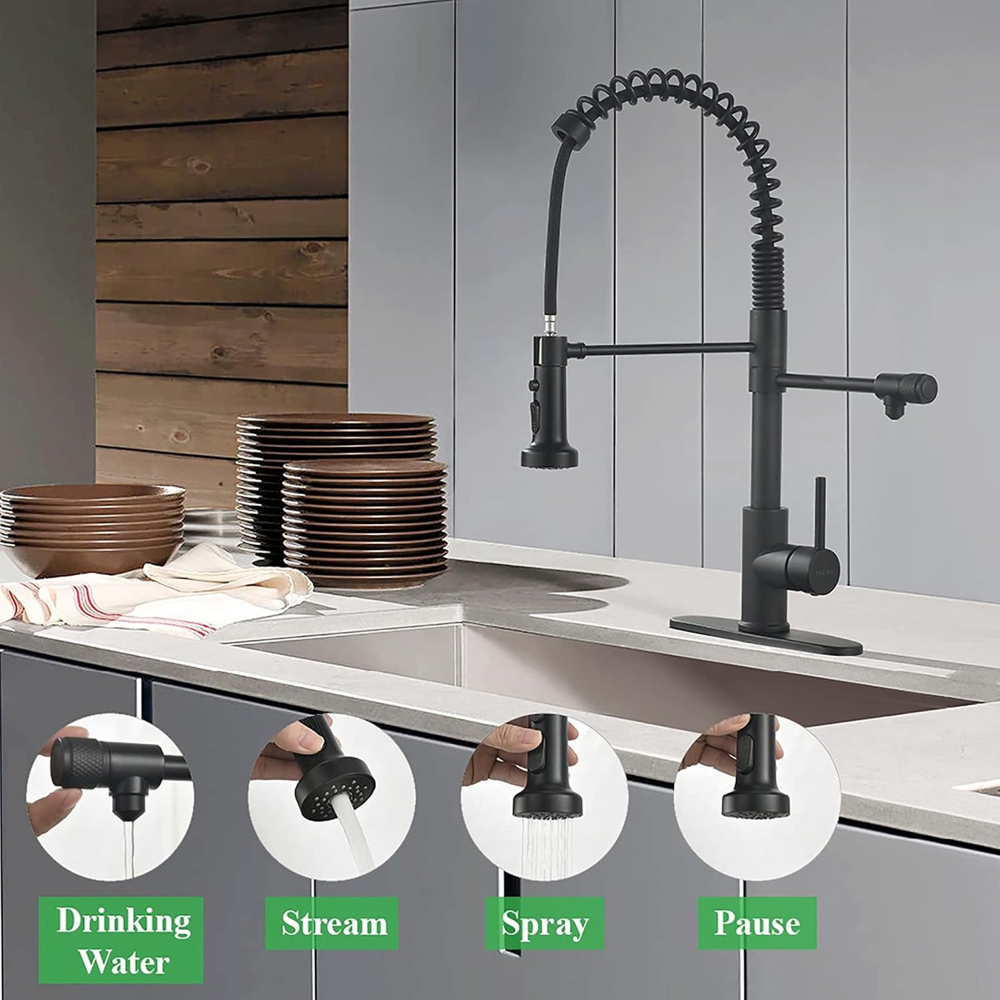 Drinking Water Faucet, Pull-Down Kitchen Sink Water Filtration Faucet, Bar Water Filter Faucet, Matte Black, Stainless Steel,  PB1030