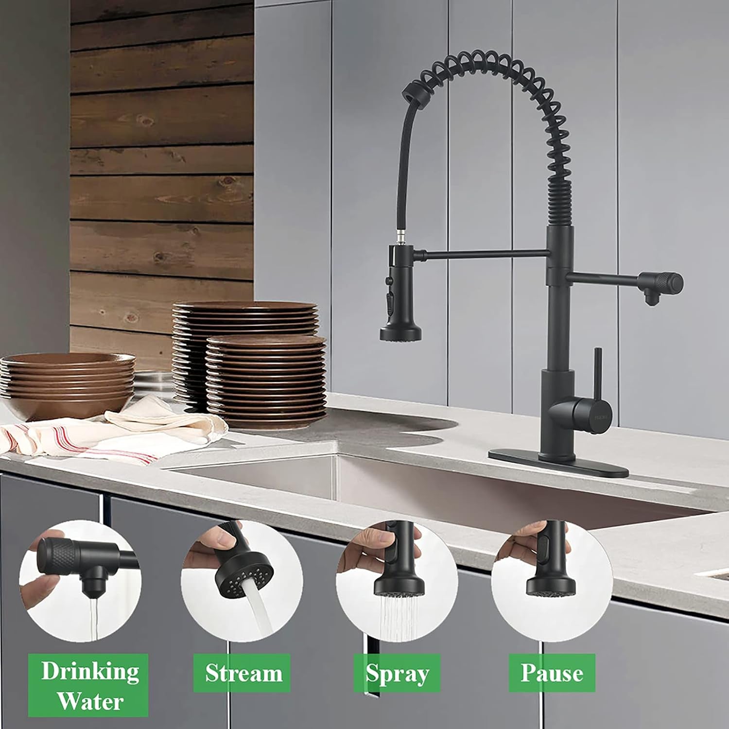 Drinking Water Faucet, Pull-Down Kitchen Sink Water Filtration Faucet, Bar Water Filter Faucet, Matte Black, Stainless Steel,  PB1030