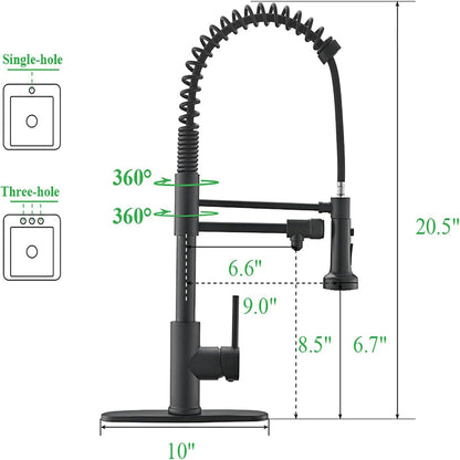 Drinking Water Faucet, Pull-Down Kitchen Sink Water Filtration Faucet, Bar Water Filter Faucet, Matte Black, Stainless Steel,  PB1030