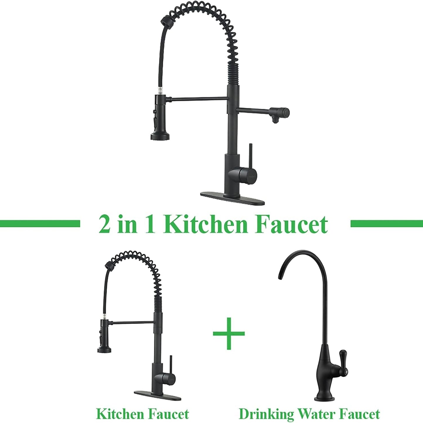 Drinking Water Faucet, Pull-Down Kitchen Sink Water Filtration Faucet, Bar Water Filter Faucet, Matte Black, Stainless Steel,  PB1030