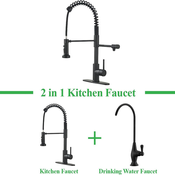 Drinking Water Faucet, Pull-Down Kitchen Sink Water Filtration Faucet, Bar Water Filter Faucet, Matte Black, Stainless Steel,  PB1030